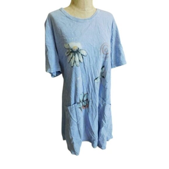 Jess & Jane Size XL Distressed look Washed Knit Floral Artsy Casual Dress - Picture 2 of 3